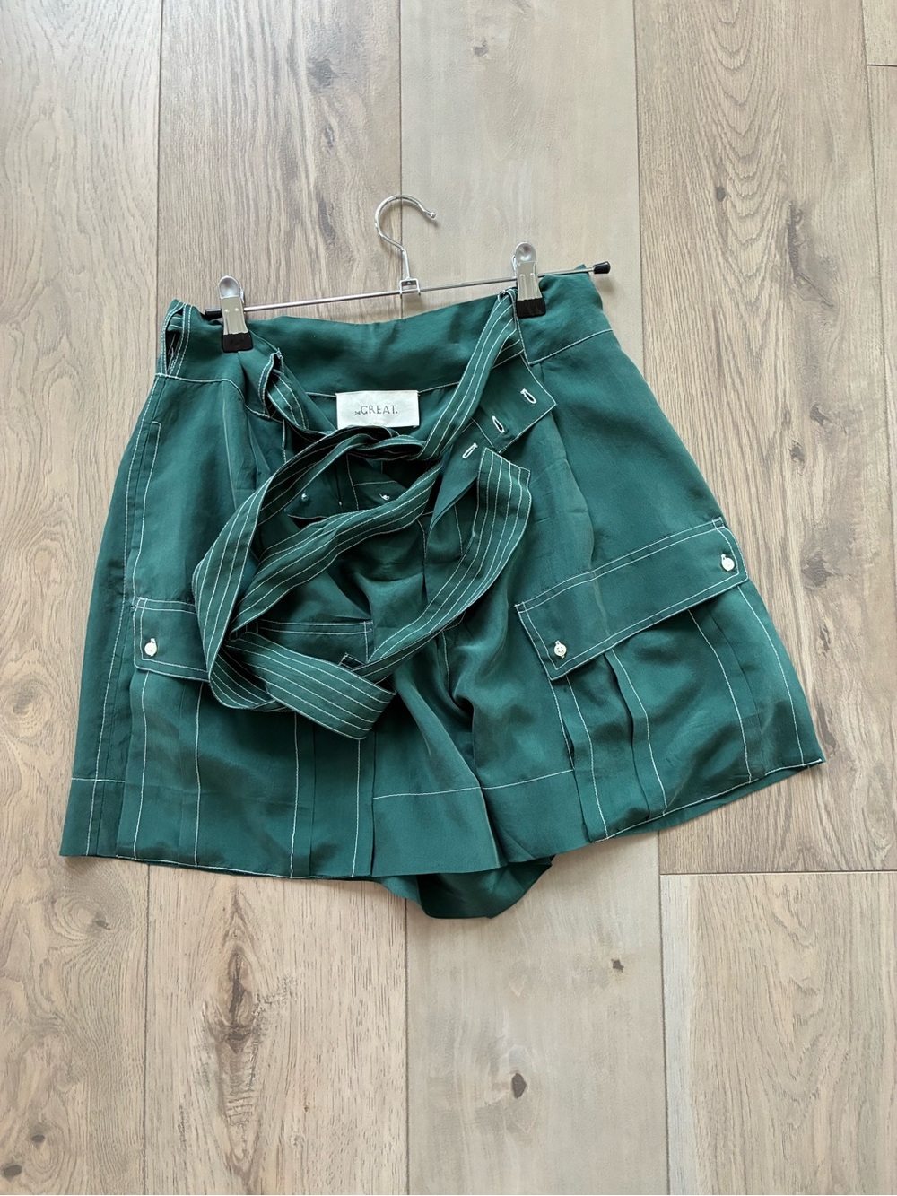THE GREAT. Deep Green Cargo Shorts with Belt